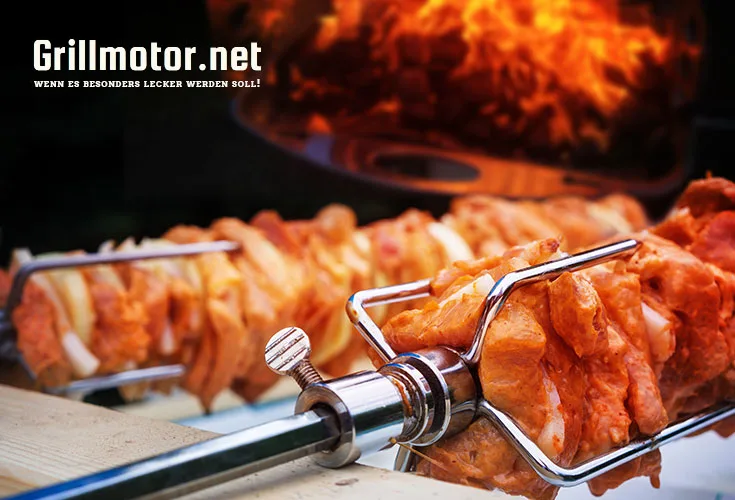 Grillmotor für Grillspieße auf Holzkohlegrill